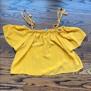 Off the shoulder yellow/orange top from Madewell.